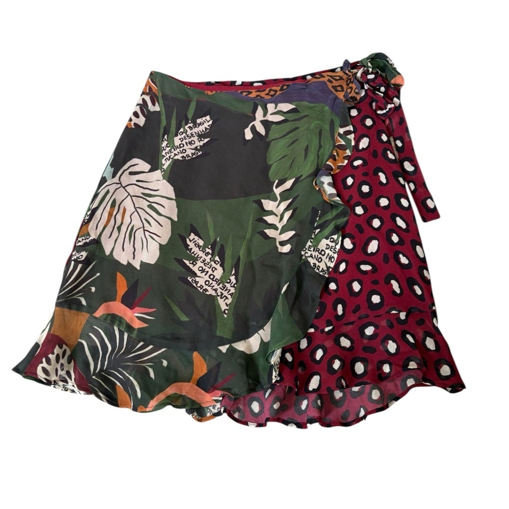 Anthropologie FARM Rio Belen Wrap Jungle Print Wrap Ruffle Mini Skirt Small